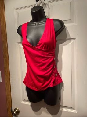 Bright Red Wrap-Style Sleeveless Top